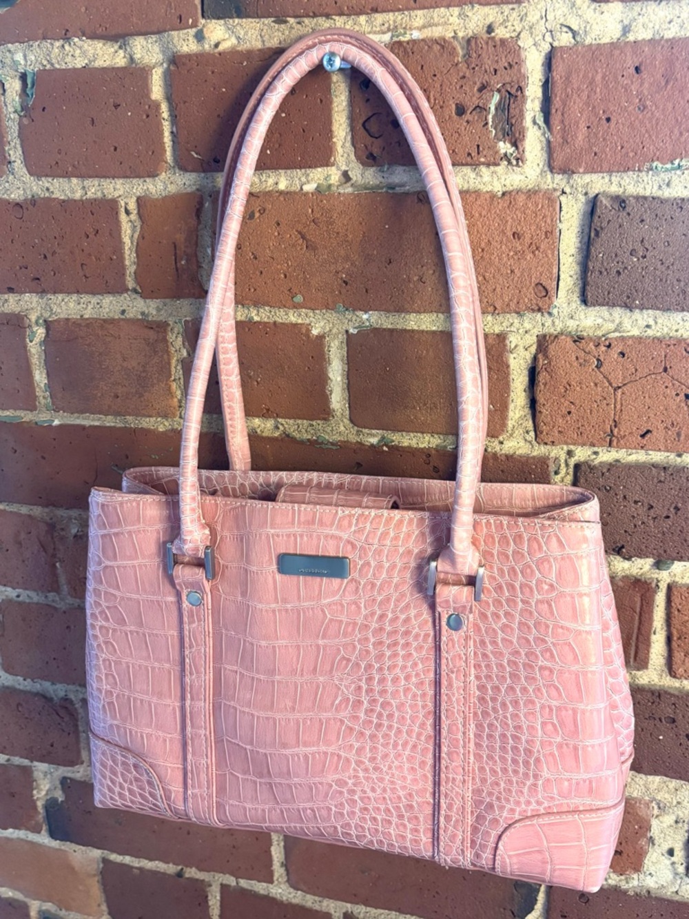 Pink Liz Claiborne Croc-Embossed Shoulder Bag